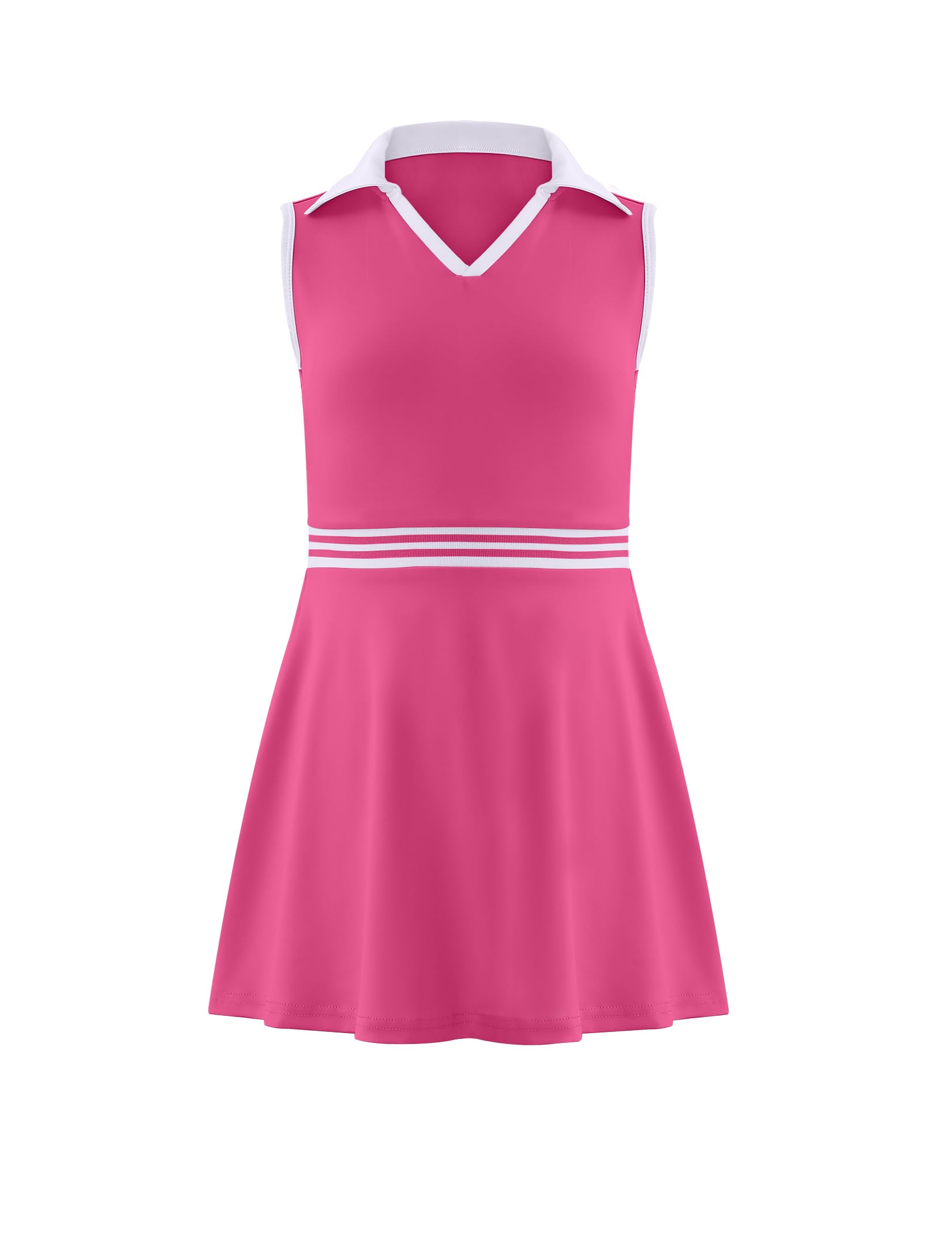Girls Tennis Dress Golf Outfit Sleeveless Athletic Dresses Polo V Neck Sport Skirt with Pockets 4-13Y