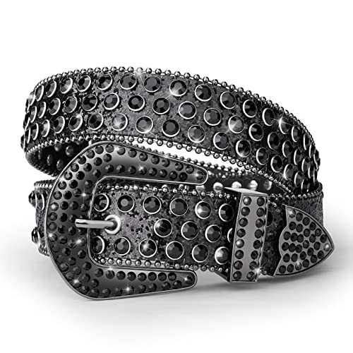 Men's & Women's Rhinestone Belt, Genuine Leather Cowboy Fashion with Crystal Studded - Main Image