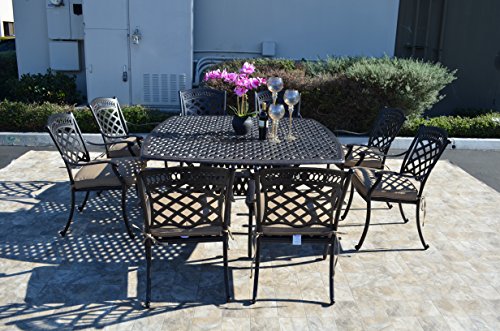 St. Augustine Cast Aluminum Powder Coated 9Pc Outdoor Patio Dining Set With 64" Square Table With Sunbrella Cushions- Antique Bronze #TOP23