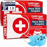 Rellinger® [2x] Erste Hilfe Set Auto [ZERTIFIZIERT NACH DIN 13164:2022] - inkl. 2x med. Gesichtsmasken - KFZ Verbandskasten 2022 in kompakter Nylon Tasche - Verbandskasten Auto nach StVO geprüft