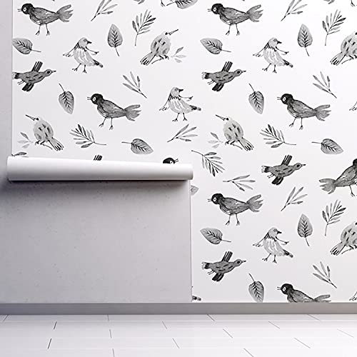 Papier peint decoration murale oiseaux dessines pour masquer defauts mur 290x290