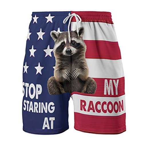 Raccoon Men's Quick Dry - Animal Lover Hawaiian Shorts for Men - Beach Shorts Swim Trunks Set 5 (TND-LN-1)