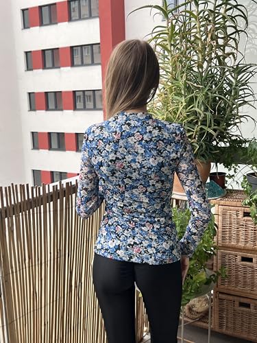 Zeagoo Womens Floral Mesh Long Sleeve Tops See Through Going Out Blouses Mock Neck Sheer Party Outfits Shirts S-XXL