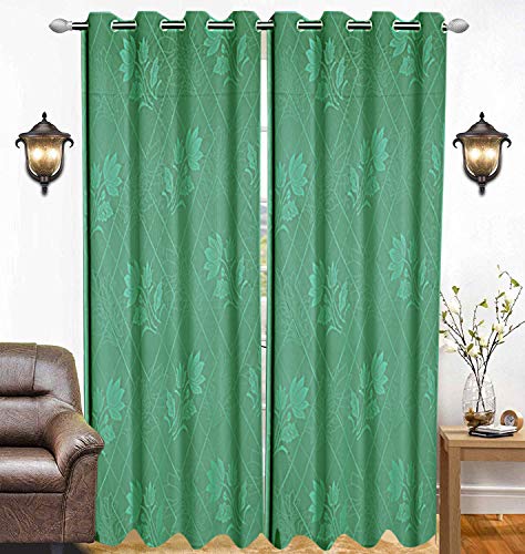 Image of Kuber Industries Cotton 2 Pieces 7 Feet Eyelet Door Curtain (Green)-Ctktc28590