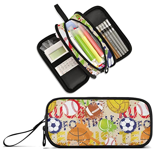 Image of Sport Ball Large Capacity Pencil Case Pencil Pouch Pen Box | 3 Compartment Large Storage Pencil Bag for Adults School Office Teen Girl Boy Men Women