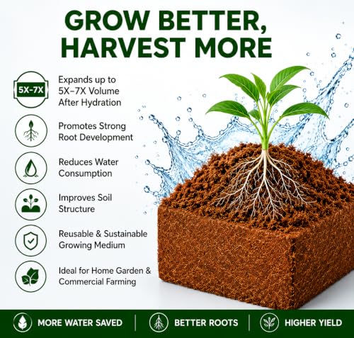 Image of Premium Cocopeat Block 5 Kg with Smart Moisture-Lock Technology | 100% Organic, Ultra-Low EC & pH Balanced. Ideal for Seed Germination, Potting Mix, and Indoor & Outdoor Gardening.