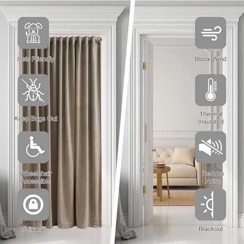 Image of Camel Beige Velvet Curtains Back Tab Thermal Insulated Privacy Room Divider for Doorway /Bedroom, Room Darkening Window Panels for Living Room, W42 x L80, 1 Panel