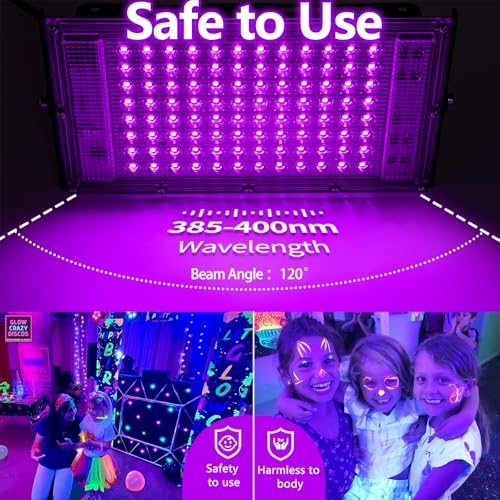 Image of 1 Pack 100W Black Light, LED Blacklight with US Plug and Switch, Black Lights for Glow None Party, Halloween,Body Painting,Fluorescent Painting and Tapestry