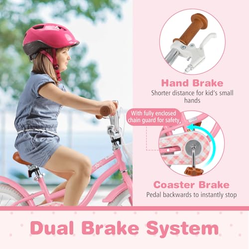 Image of BABY JOY Kids Bike, 12 14 16 18 20 Inch Boys Girls Bike w /Removable Basket | Kids Bicycle with Adjustable Seat & Handlebar, Handbrake & Coaster Brake, Training Wheels or Kickstand (Multi-Color Choices)