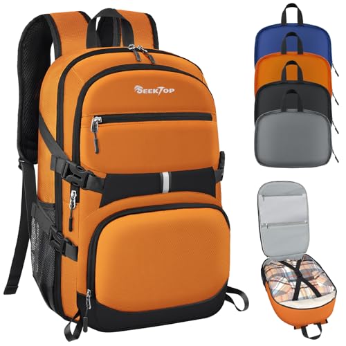 Seektop 40L Hiking Backpack Foldable Daypack for Women Men, Lightweight Travel Backpack Carry on Flight Approved Work Business Leisure Bag (Orange)