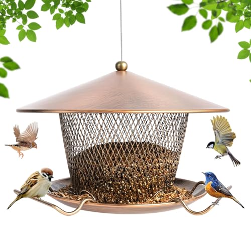 Metal Bird Feeder for Outdoors Hanging, Large Roof Bird Feeders for Cardinal, 3LB Wild Birdfeeder Squirrel Proof for Outside