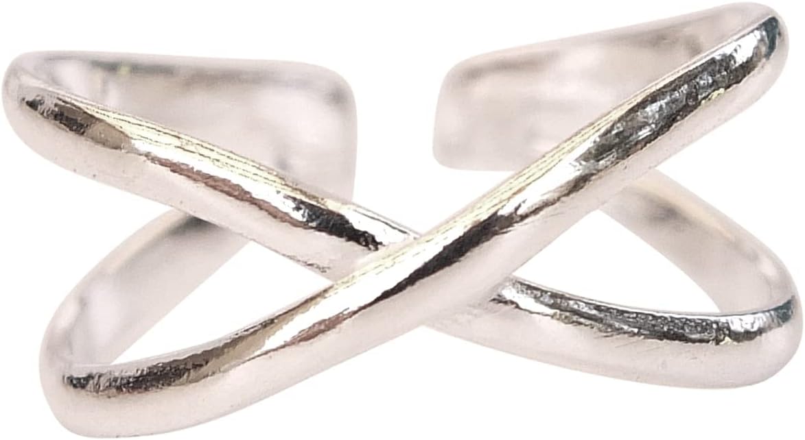 Handmade Silver Criss-Cross X Adjustable Toe Ring, 925 Sterling Silver, Elegant Samll Dainty Open Toe, Pinky or Knuckle Rings for Women - Image 3