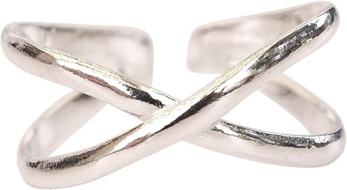Miniatura 3 de Anillo de dedo ajustable de plata cruzada X hecho a mano, plata de ley 925, elegante y delicado dedo abierto, anillos de meñique o nudillos para
