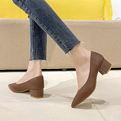LUXINYU,Women Pointed Toe Heels Solid Elegant Bow Ladies Pumps Shallow Chunky Heeled Dress Shoes Comfort Work Shoes4