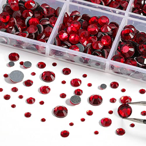 Image of 6736pcs Hotfix Rhinestones Flatback,Red Rhinestones for Crafts Clothes Mixed 5 Sizes, Hotfix Crystals with Tweezers and Wax Pencil Kit, SS6-SS30,Siam
