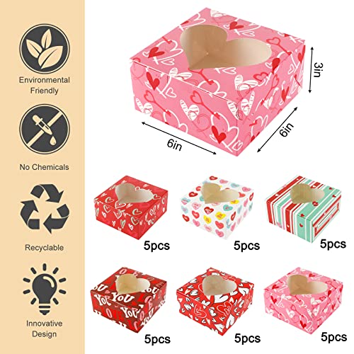image for SUPERLELE Valentine's Day Bakery Cookie Boxes, 30 Packs with 6 Pattern