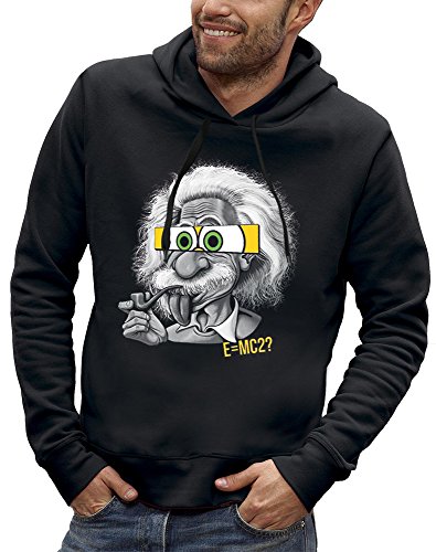 PIXEL EVOLUTION Sudadera con Capucha Parodia Albert Einstein Hombre - tamaño L - Negro