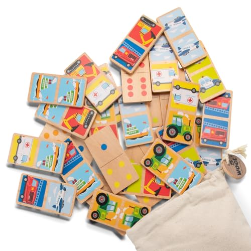 Woet® Jeu de Domino Véhicules Jouet en Bois pour Enfants - Jeu d’Association pour Toute la Famille - Jouet Préscolaire - À Partir de 3 Ans