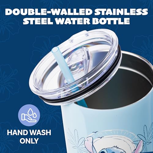 Image of Silver Buffalo Disney Lilo & Stitch Minimalistic Design Ocean & Tropical Stainless Steel Tumbler with Handle and Straw, Fits in Standard Cup Holder, 40 Ounces (Pack of 12)