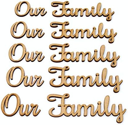 Wooden MDF Our Family Word Script for Family Tree Crafts (3cm Tall) - Pack of 5