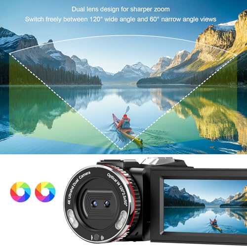 Caméscope 6K 64MP double objectif avec micro externe pour vlogging fluide