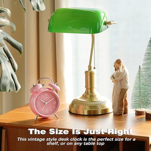 Image of AYRELY Super Loud Alarm Clock for Heavy Sleepers Adults,Twin Bell Retro 4 Inch Silent Non-Ticking Quartz with Backlight, Metal dial, Alarm Clocks for Bedrooms Bedside(3D Dial - Pink)
