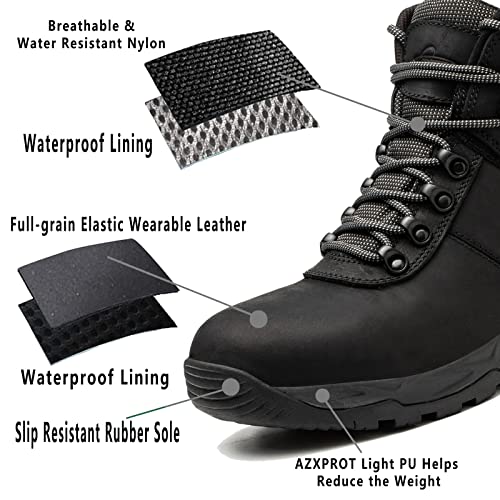 Waterproof Hiking Boots for Men, 6" Comfortable Soft Toe Shoes Mid Non Slip Hiking Shoes Outdoor Travel Shoes Leather Hiking Backpack Boots3