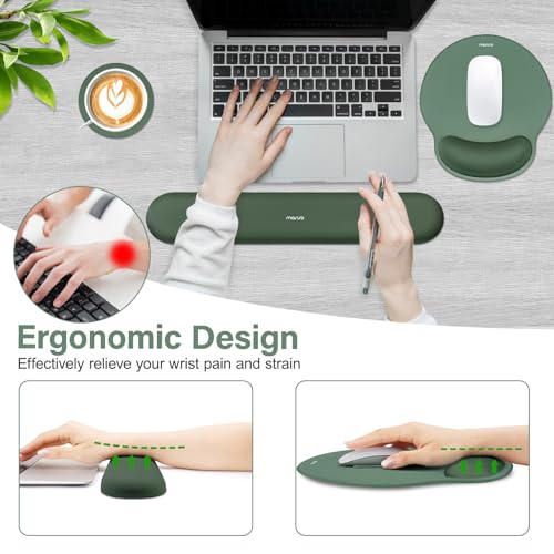 Image of MOSISO Wrist Rest Support for Mouse Pad&Keyboard Set, Circle Curved Ergonomic Mousepad&Coaster Non-Slip Base Home /Office Pain Relief&Easy Typing Pad with Soft Cloth&Silicone Lining, Midnight Green