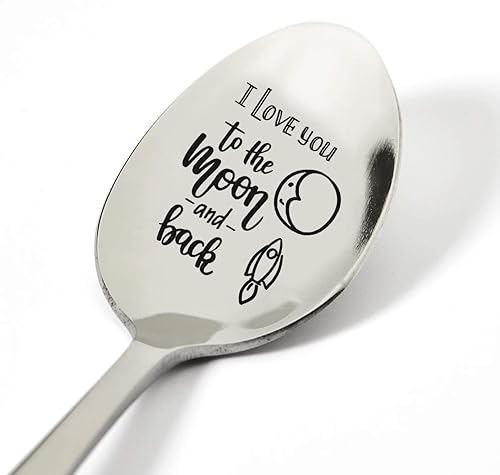 Cuchara con texto en inglés "I Love you to the moon and back" para su cumpleaños, San Valentín, pareja, aniversario, regalo de cuchara grabada,