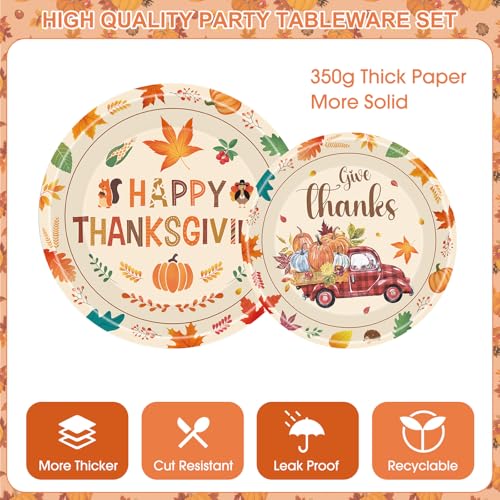 102 Pcs Thanksgiving Party Supplies Sets - Includes Happy Thanksgiving Dinner Paper Plates Napkins, Give Thanks Banner Dessert Plates Cups Tablecloth for Fall Thanks Giving Party Decorations, Serve 25 - image 5