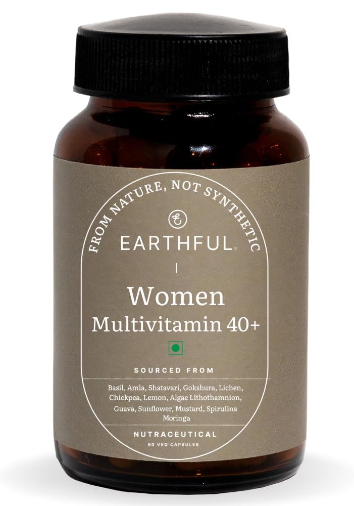 Earthful Multivitamin for Women 40+, 50+, Nearing Menopause | Improved Immunity, Hormonal Health, Skin, Hair & Bone Health | 100% Natural and Plant Based with 12 Vital Vitamins, Herbs | 60 Capsules