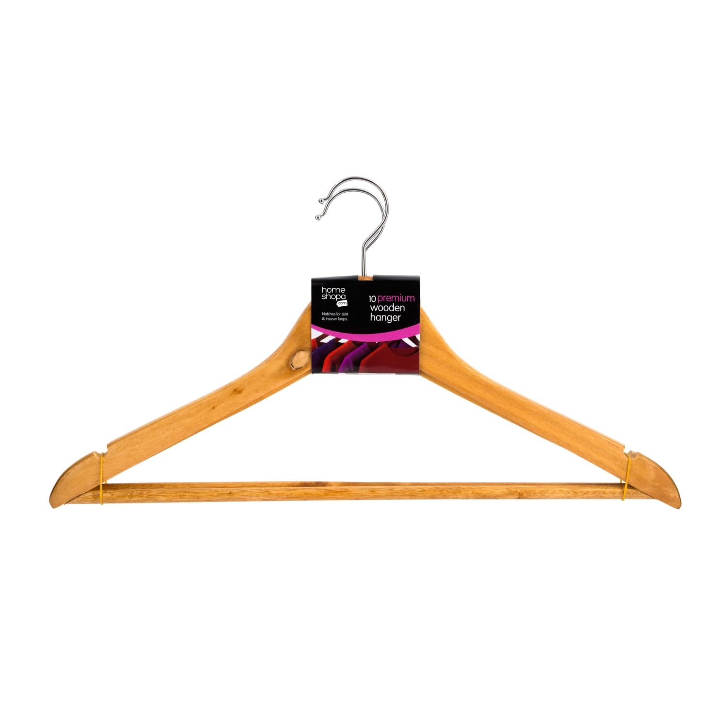 HOMESHOPA Premium Wooden Hangers, 10 Pack Curved Clothes Hangers, 360° Swivel Hook with Shoulder Notches, Anti-Slip Trousers Bar Wardrobe Space Saver for Suits Shirts Coats