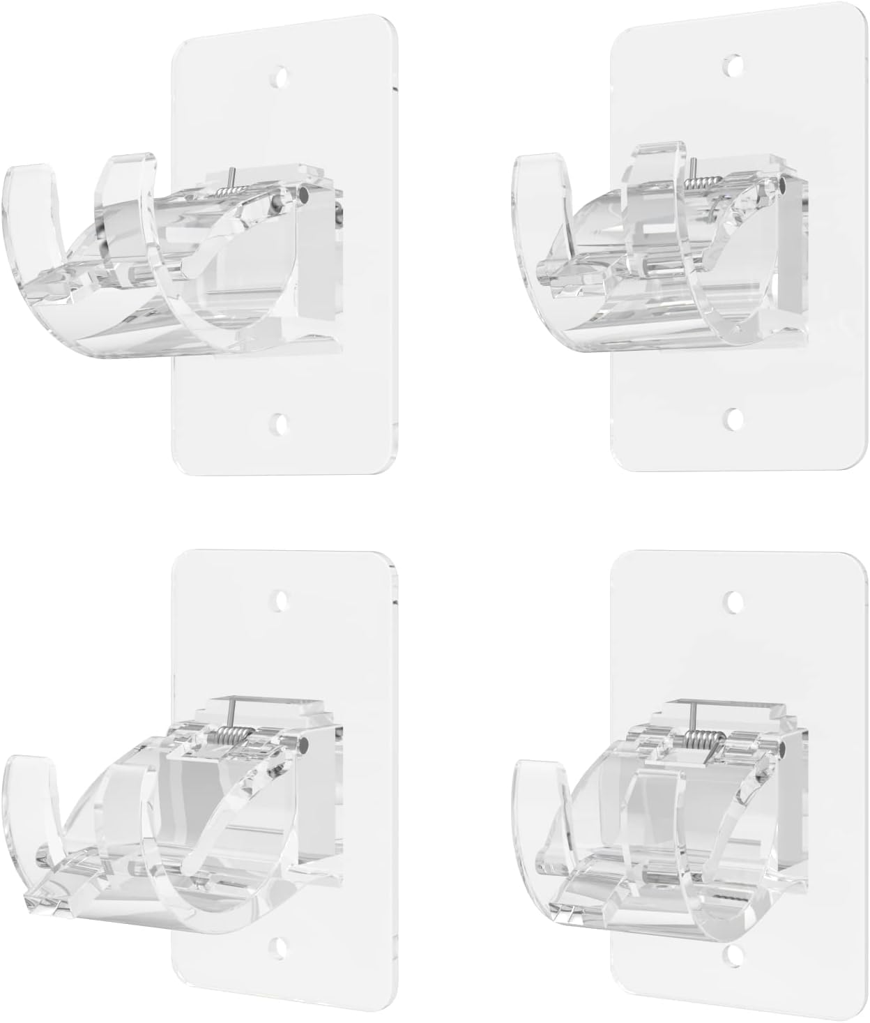 Self Adhesive Curtain Rod Bracket - Universal Plastic Curtain Rod Holders, No Drill Curtain Rod Brackets Curtain Rod Hooks for Bathroom, Bedroom, Livingroom, Kitchen (4 Pieces Transparent)