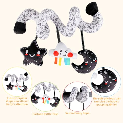 Image of SNOWIE SOFT Star and Moon Stroller Soft Plush Toys for 6 Month Old Baby Spiral Black and White Cartoon Sensory Toy Interactive Cartoon Stuffed Plush Baby Toys for 6 to 12 Months Crib Ornament