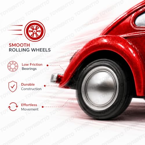 Image of 1:36 Scale Classic VW Beetle Die Cast Pull Back Toy Car with Openable Doors, Metal Body Collectible Model for Kids & Adults, Red