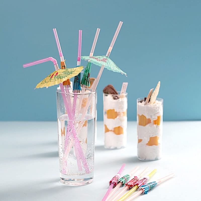 50 Pitillos Plásticos Descartables con Mini Sombrilla miniatura 5