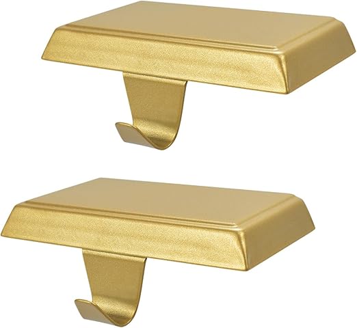 MGahyi Christmas Stocking Holder Bases - Mantel Stocking Hang Hooks for Fireplace Stand Hanger Holder Weighted Hangers for Xmas Holiday Decoration (Gold,2)