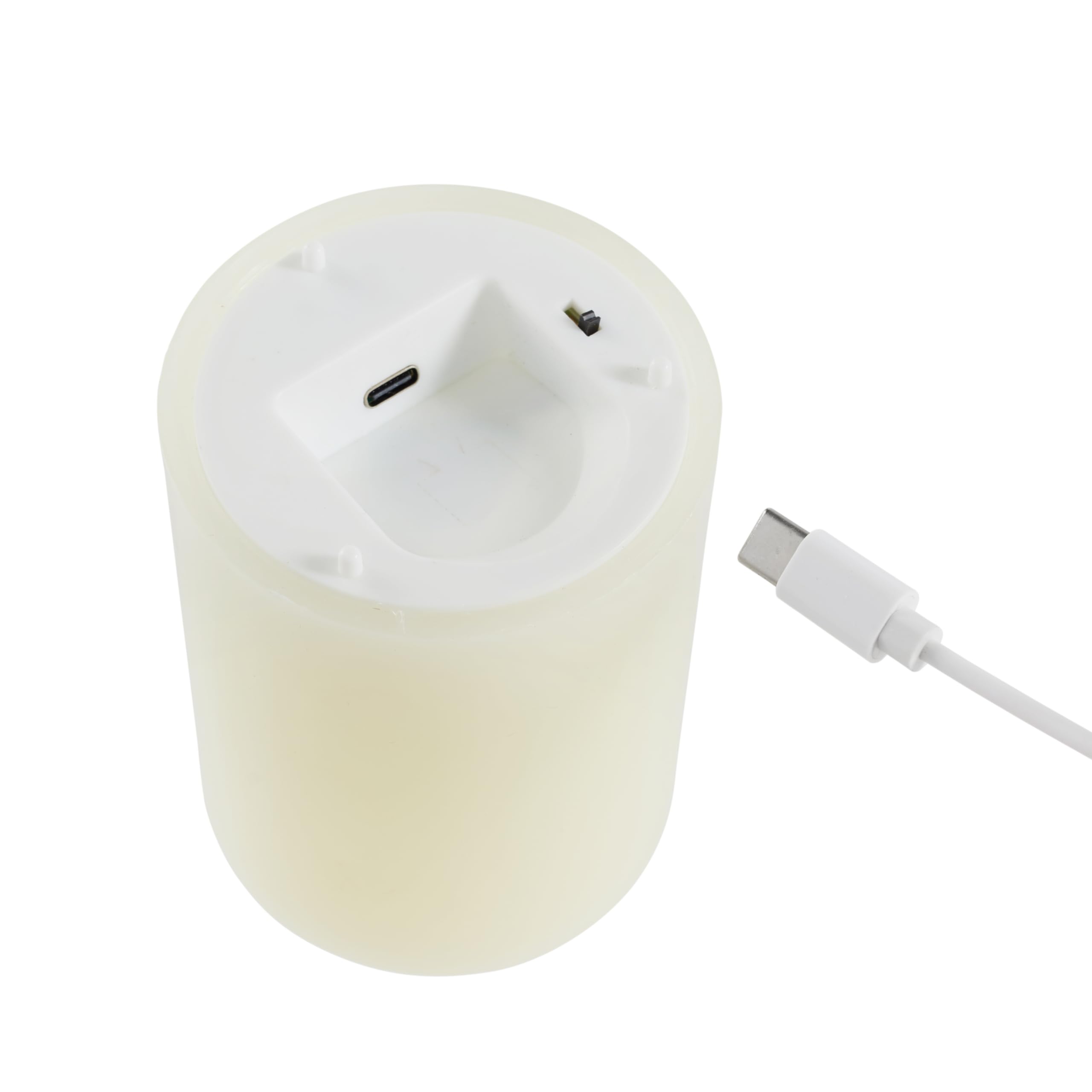 Lights4fun TruGlow® - Set di 3 candele a LED ricaricabili con timer, in vera cera a batteria, ricaricabili tramite USB