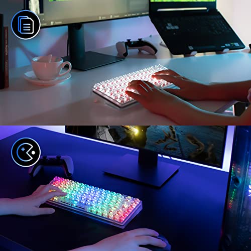 TECURS Mechanische Tastatur, RGB Gaming Tastatur Kabellos mit transparenter PC-Tastenkappe, 65% TKL Tastatur QWERTZ (Deutsch Layout) mit Rote Schalter für PC/MAC/iPad/Laptop/Xbox One – Bild 6