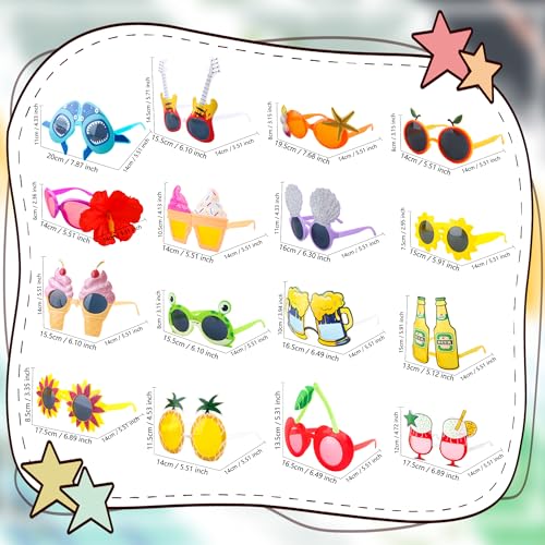 16 Pairs of Hawaiian Luau Party Sunglasses Summer Pool Tropical Beach Funny Sunglasses for Tropical Hawaii Party2