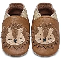 IceUnicorn Krabbelschuhe Baby Lauflernschuhe Jungen Weiche Leder Babyschuhe Kleinkind Lederschuhe mädchen Babyhausschuhe(Gelbbrauner Löwe,12-18)