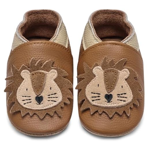 IceUnicorn Krabbelschuhe Baby Lauflernschuhe Jungen Weiche Leder Babyschuhe Kleinkind Lederschuhe mädchen Babyhausschuhe(Gelbbrauner Löwe,12-18)