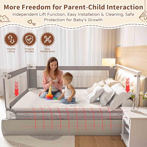 Image of Bed Rail for Toddlers,1-Piece Height Adjustable Bed Guard Rail for Toddlers, Kids Safety Guard Rails for Twin Full Queen King Size (Gray, 1 Piece Side:74.8 inch)