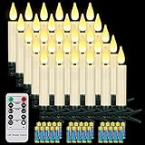Yunsheng 30 stk LED Weihnachtsbaumkerzen kabellos mit Fernbedienung Timer, Batteriebetriebene Flammenlose Flackern Weihnachtskerzen, Christbaumkerzen lichterkette, IP64, (Enthält 30 Batterien)