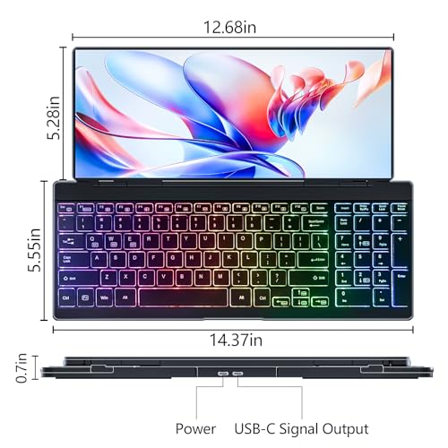 Image of Portable Touchscreen Monitor with Silent Keyboard 12.8-inch Ultra-Slim Stretched Bar Screen Folding FHD 120% sRGB, USB-A /C Compatible Screen for Computers, Laptops, Mini PCs, Console