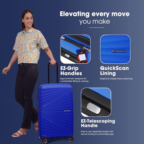 Image of Move-Meant Travel Crew Small & Medium 55 & 66Cm Suitcase 8 Wheels Number Lock Poly Carbonate Blue Trolley Bag for Men & Women