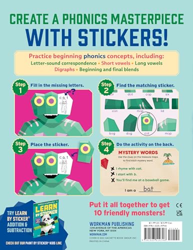 Image of Learn by Sticker: Beginning Phonics: Use Phonics to Create 10 Friendly Monsters!