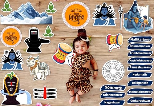 Image of Shivratri Theme Baby Photography Props Kit - 20+ Unique Photo Booth Props for Baby Shower Decorations, Annaprashan Decoration, Makeup Kit for Kids Girls, Religious Events