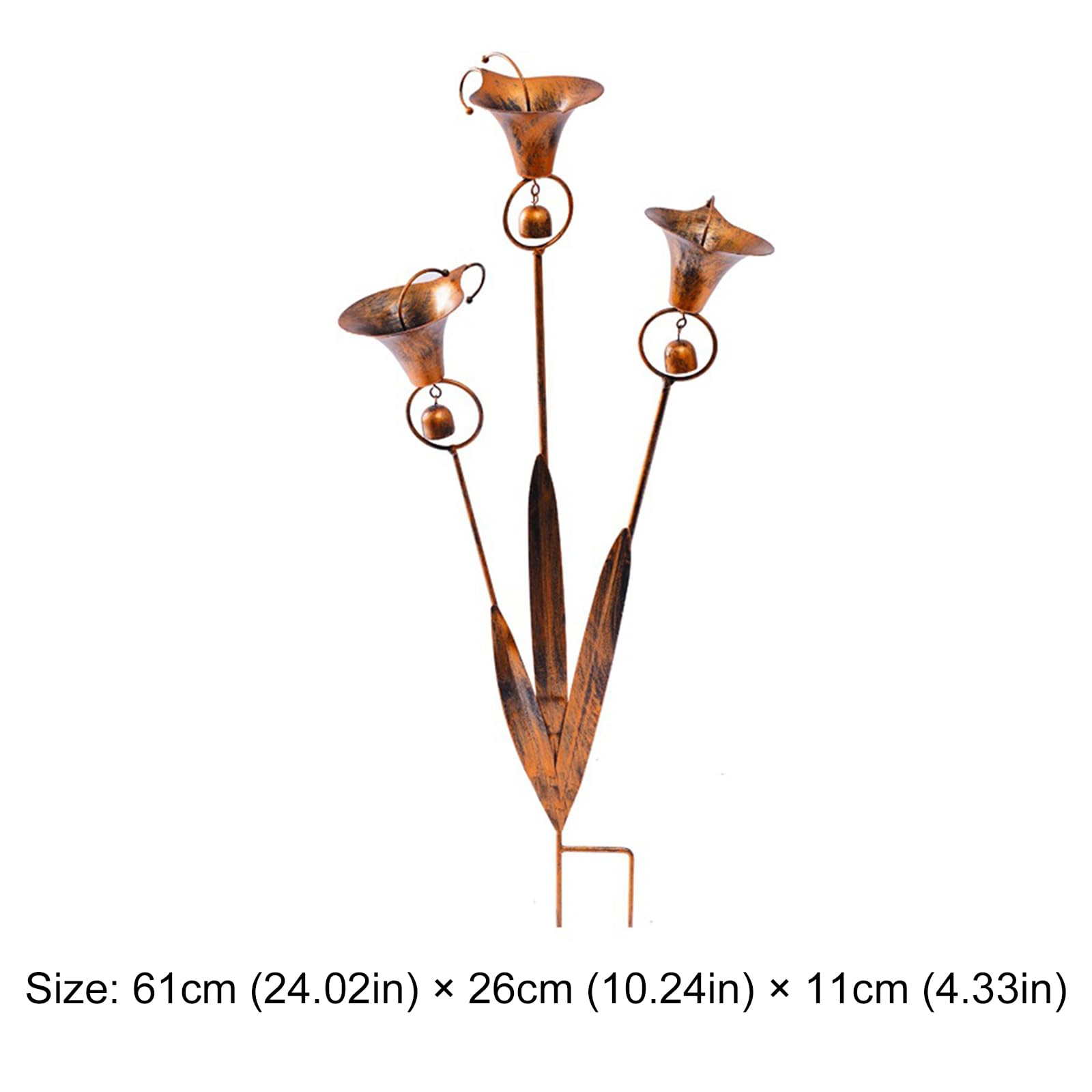 Metal Three Calla Lilies Garden Stake with Bells Handmade 24in Flower