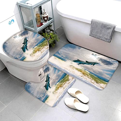 Zifarm Badematte rutschfeste 50x80 cm Delfin Badvorleger-Set 3D Drucken Himmel Ozean Mikrofaser Flanell Absorbierend… – Bild 6